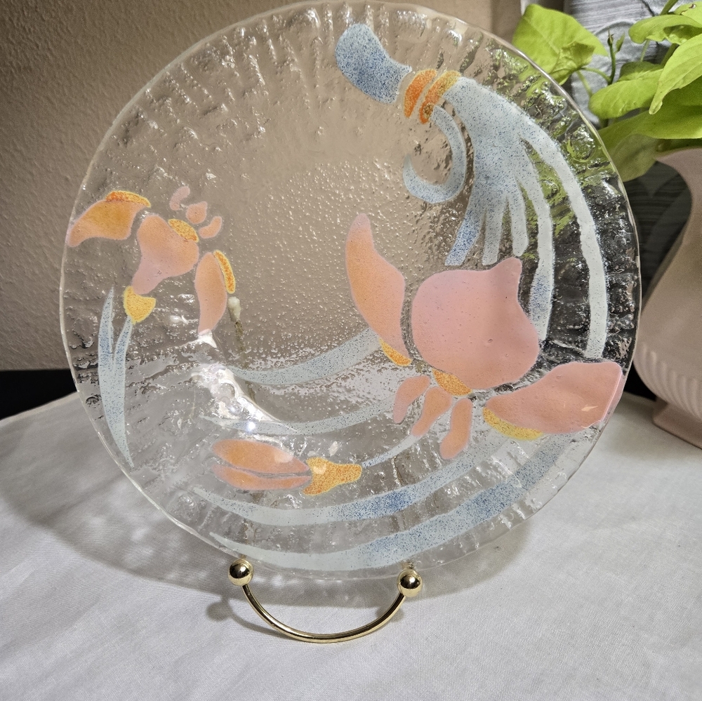 Vintage Sydenstricker Fused Glass Elegant Floral Plate.